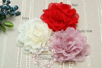 Ruffle Eyelet CHIFFON Flower (M, 9 cm), Pack of 2